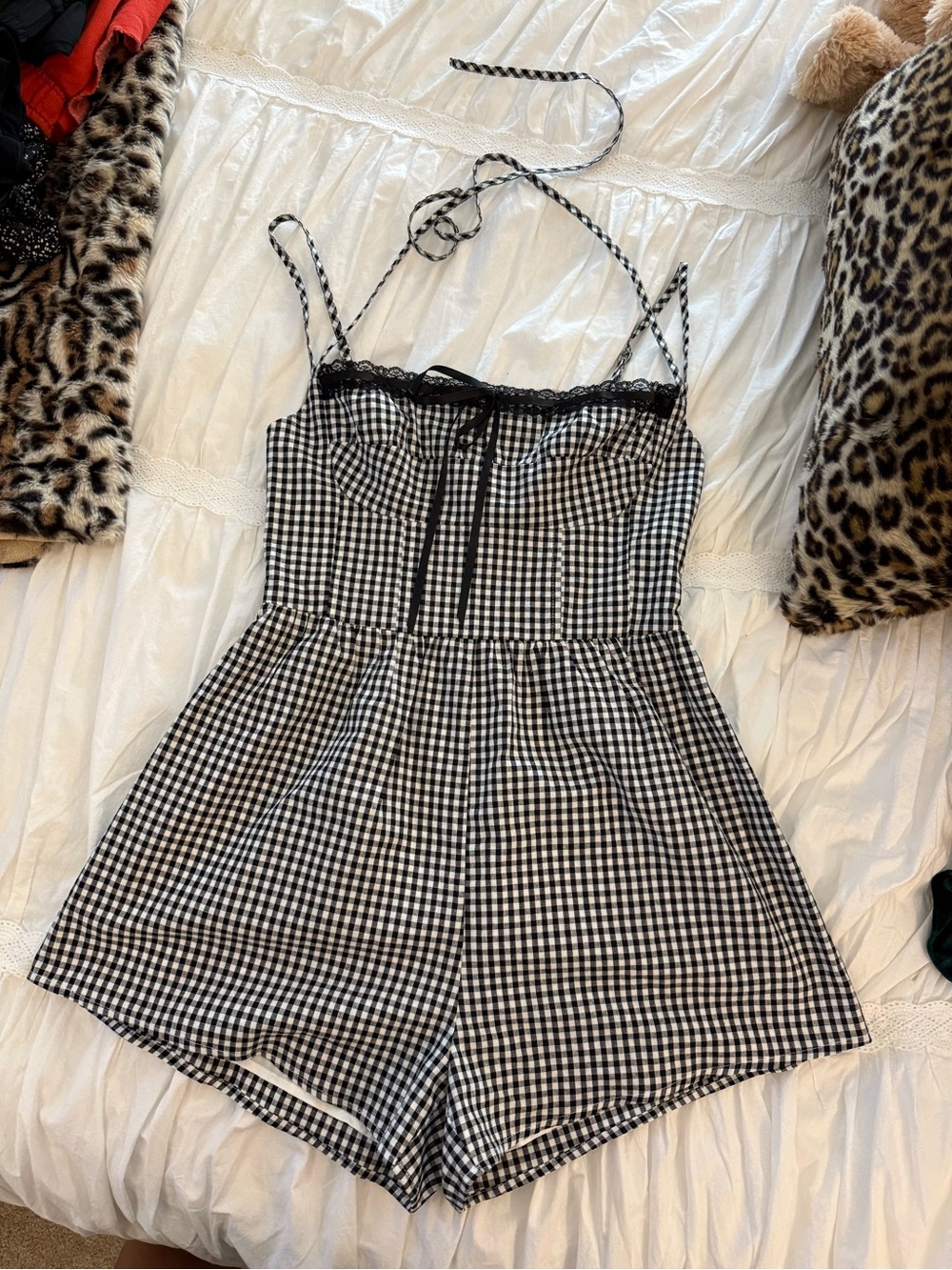 Princess Polly Black & White Gingham Romper